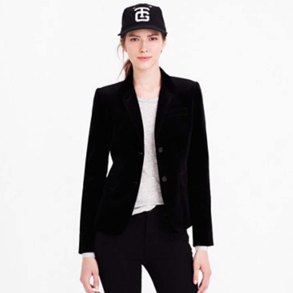 J. Crew Black Velvet Two-Button Blazer (Women's)